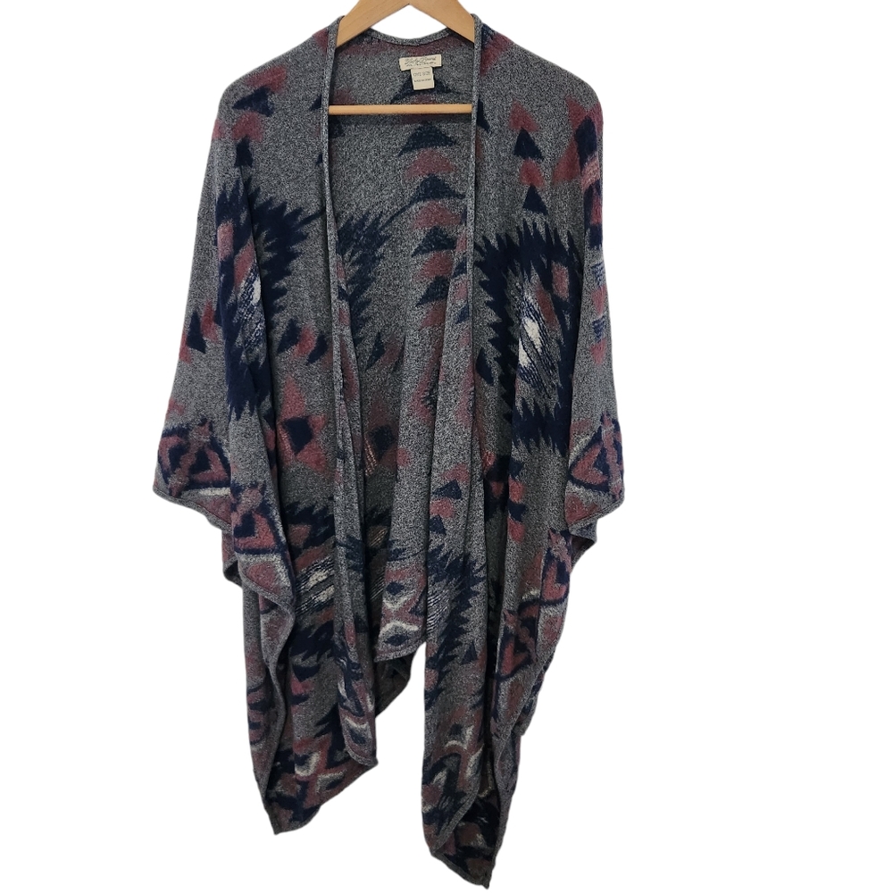 LUCKY BRAND Cardigan  Women's  Boho Open Front Aztec Asymmetrical Sweater
